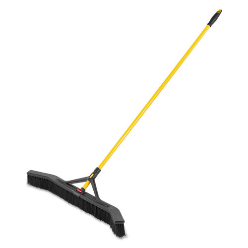 Image of Rubbermaid® Commercial Maximizer Push-To-Center Broom, Poly Bristles, 36 X 58.13, Steel Handle, Yellow/black