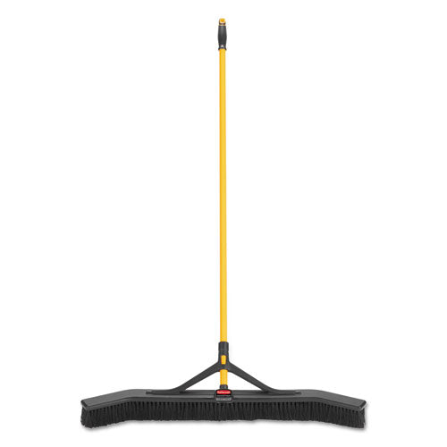 Image of Rubbermaid® Commercial Maximizer Push-To-Center Broom, Poly Bristles, 36 X 58.13, Steel Handle, Yellow/black