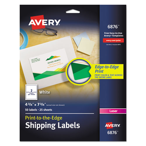 Image of Avery® Vibrant Laser Color-Print Labels w/ Sure Feed, 4.75 x 7.75, White, 50/Pack