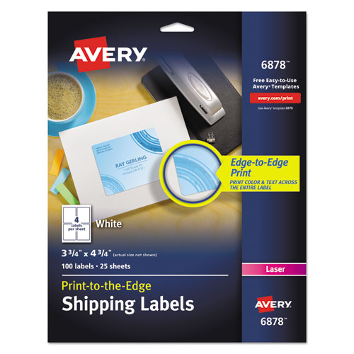 Image of Avery® Vibrant Laser Color-Print Labels w/ Sure Feed, 3.75 x 4.75, White, 100/PK