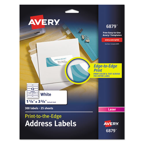 Image of Avery® Vibrant Laser Color-Print Labels w/ Sure Feed, 1.25 x 3.75, White, 300/Pack