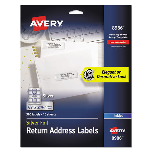 Image of Avery® Foil Mailing Labels, Inkjet Printers, 0.75 X 2.25, Silver, 30/sheet, 10 Sheets/pack
