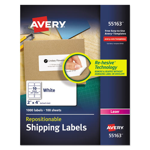 Image of Avery® Repositionable Shipping Labels W/sure Feed, Inkjet/laser, 2 X 4, White, 1000/box