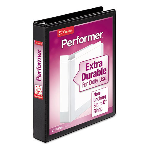 Image of Cardinal® Performer Clearvue Slant-D Ring Binder, 3 Rings, 1" Capacity, 11 X 8.5, Black