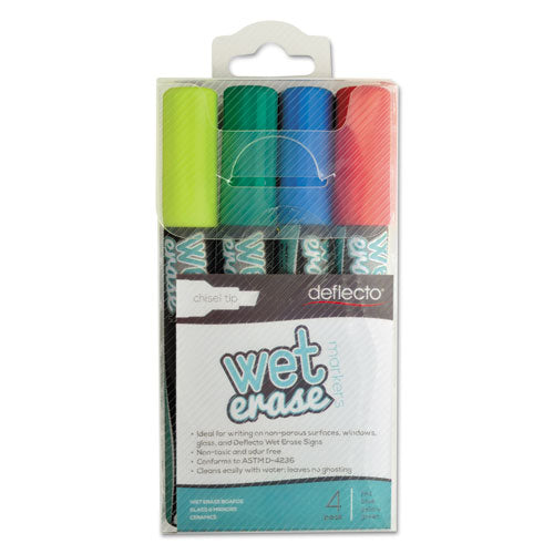 Image of deflecto® Wet Erase Markers, Medium Chisel Tip, Assorted Colors, 4/pack