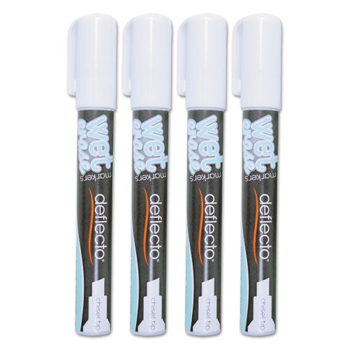 Image of deflecto® Wet Erase Markers, Medium Chisel Tip, White, 4/pack