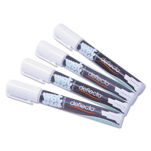 Image of deflecto® Wet Erase Markers, Medium Chisel Tip, White, 4/pack