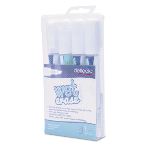 Image of deflecto® Wet Erase Markers, Medium Chisel Tip, White, 4/pack