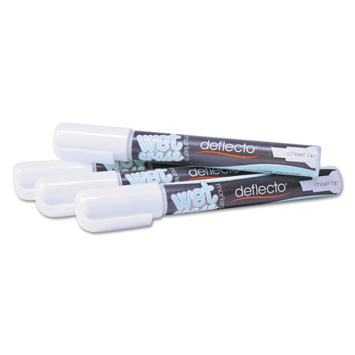 Image of deflecto® Wet Erase Markers, Medium Chisel Tip, White, 4/pack