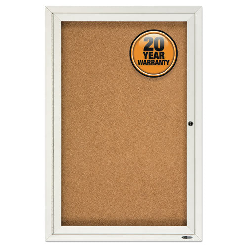 Image of Quartet® Enclosed Indoor Cork Bulletin Board with One Hinged Door, 24" x 36", Tan Surface, Satin Aluminum Frame