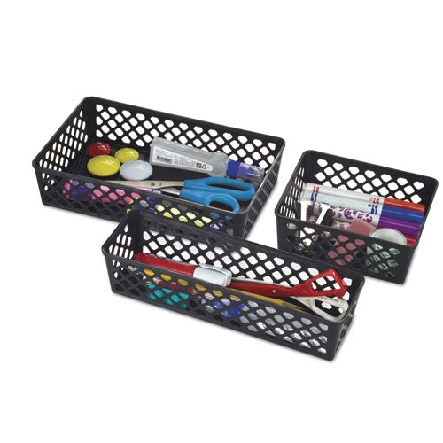 Image of Officemate Recycled Supply Basket, Plastic, 10.06 x 6.13 x 2.38, Black, 2/Pack