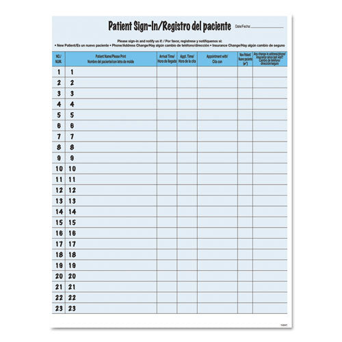 Image of Tabbies® Hipaa Labels, Patient Sign-In, 8.5 X 11, Blue, 23/sheet, 125 Sheets/pack
