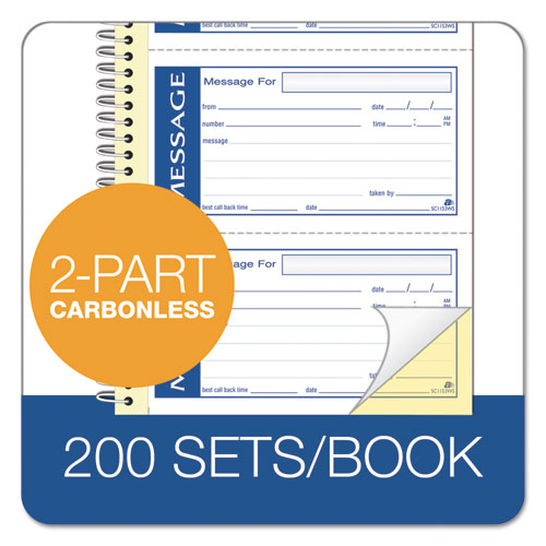 Image of Adams® Write 'n Stick Phone Message Book, Two-Part Carbonless, 4.75 x 2.75, 4 Forms/Sheet, 200 Forms Total