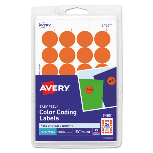 Image of Avery® Printable Self-Adhesive Removable Color-Coding Labels, 0.75" dia, Orange, 24/Sheet, 42 Sheets/Pack, (5465)