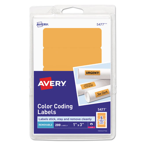 Image of Avery® Printable Self-Adhesive Removable Color-Coding Labels, 1 X 3, Neon Orange, 5/sheet, 40 Sheets/pack, (5477)
