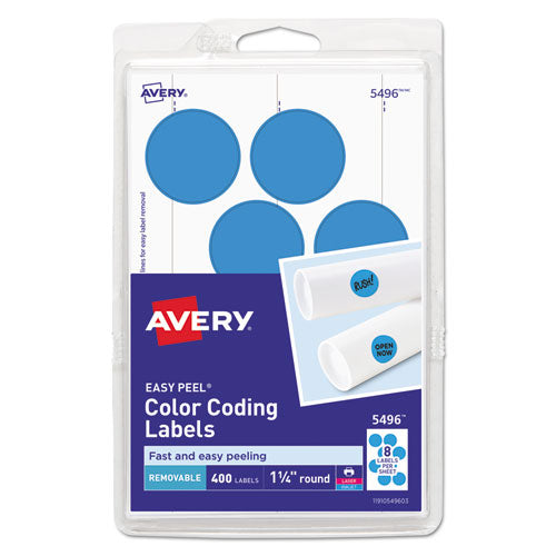 Image of Avery® Printable Self-Adhesive Removable Color-Coding Labels, 1.25" dia, Light Blue, 8/Sheet, 50 Sheets/Pack, (5496)