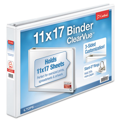 Image of Cardinal® Clearvue Slant-D Ring Binder, 3 Rings, 1.5" Capacity, 11 X 17, White