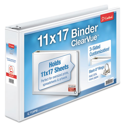 Image of Cardinal® Clearvue Slant-D Ring Binder, 3 Rings, 2" Capacity, 11 X 17, White