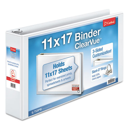 Image of Cardinal® Clearvue Slant-D Ring Binder, 3 Rings, 3" Capacity, 11 X 17, White