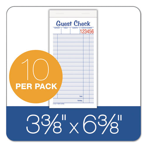 Image of Adams® Multi-Part Guest Check Pad, Two-Part Carbonless, 3.38 x 6.38, 50 Forms Total