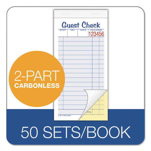 Image of Adams® Multi-Part Guest Check Pad, Two-Part Carbonless, 3.38 x 6.38, 50 Forms Total