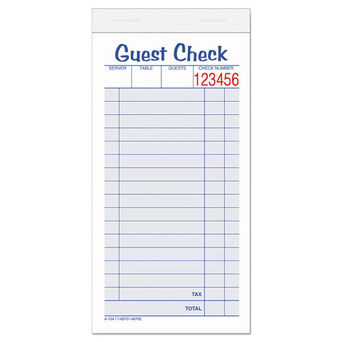 Image of Adams® Multi-Part Guest Check Pad, Two-Part Carbonless, 3.38 x 6.38, 50 Forms Total
