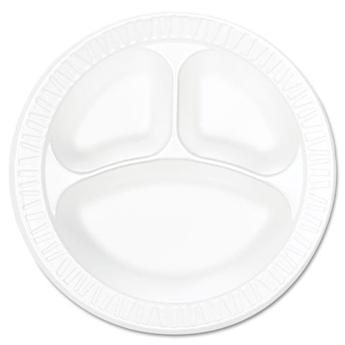 Image of Dart® Concorde Foam Plate, 3-Compartment Plate, 10.25" dia, White, 125/Pack, 4 Packs/Carton