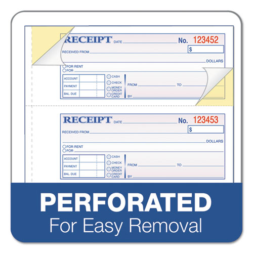 Image of Adams® Receipt Book, Three-Part Carbonless, 7.19 x 2.75, 4 Forms/Sheet, 100 Forms Total