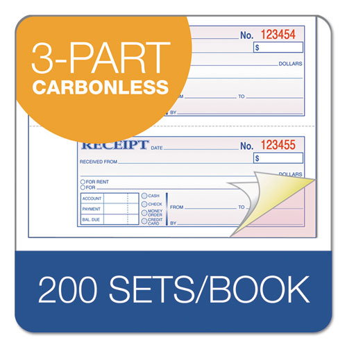 Image of Adams® Multipart Money/Rent Receipt Book, Casebound (Hard Cover), Three-Part Carbonless, 7 x 2.75, 4 Forms/Sheet, 200 Forms Total