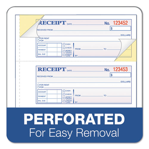 Image of Adams® Multipart Money/Rent Receipt Book, Casebound (Hard Cover), Three-Part Carbonless, 7 x 2.75, 4 Forms/Sheet, 200 Forms Total