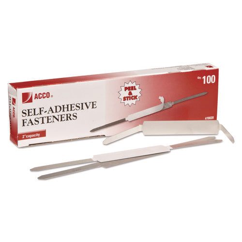 Image of ACCO Self-Adhesive Two-Prong Paper Fastener Bases, 2" Capacity, 2.75" Center to Center, Matte Steel, 100/Box