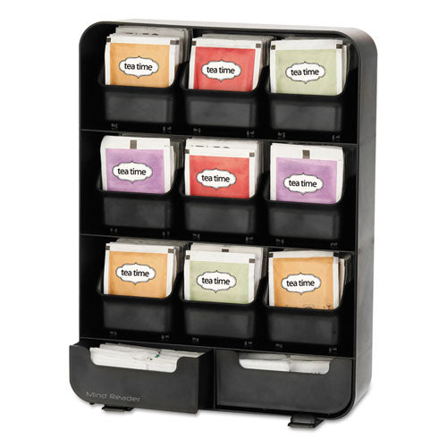 Image of Mind Reader Baggy Nine-Drawer Tea Bag and Accessory Holder, 10.24 x 4.33 x 13.11, Black