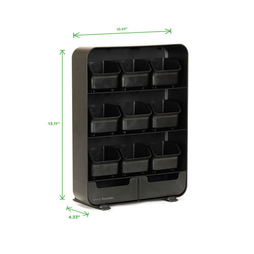 Image of Mind Reader Baggy Nine-Drawer Tea Bag and Accessory Holder, 10.24 x 4.33 x 13.11, Black