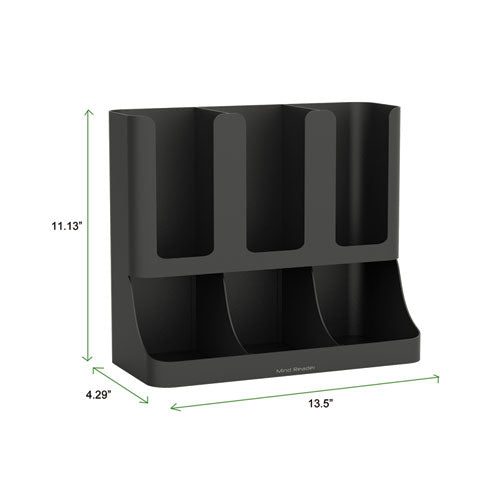 Image of Mind Reader Flume Six-Section Upright Coffee Condiment/Cup Organizer, 11.5 x 6.5 x 15, Black