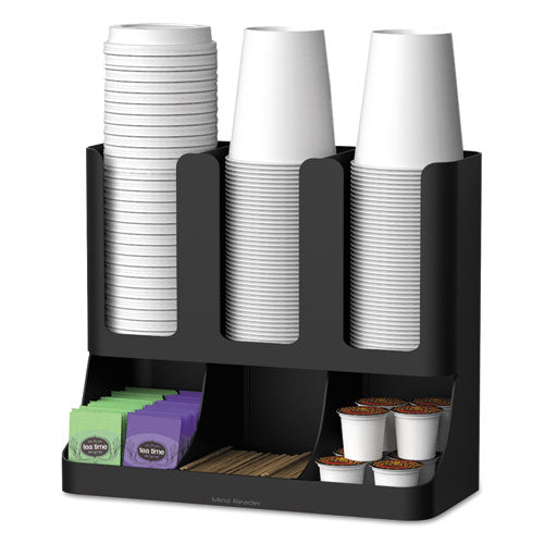 Image of Mind Reader Flume Six-Section Upright Coffee Condiment/Cup Organizer, 11.5 x 6.5 x 15, Black