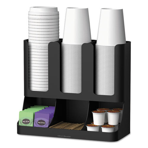 Image of Mind Reader Flume Six-Section Upright Coffee Condiment/Cup Organizer, 11.5 x 6.5 x 15, Black