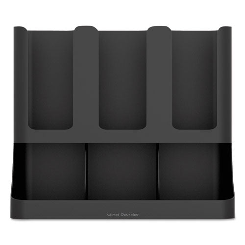 Image of Mind Reader Flume Six-Section Upright Coffee Condiment/Cup Organizer, 11.5 x 6.5 x 15, Black