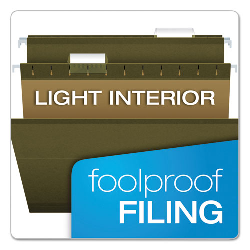 Image of Pendaflex® Reinforced Hanging File Folders with Printable Tab Inserts, Letter Size, 1/5-Cut Tabs, Standard Green, 25/Box