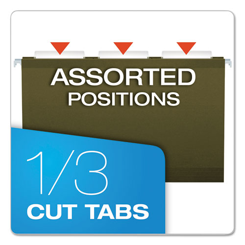 Image of Pendaflex® Reinforced Hanging File Folders with Printable Tab Inserts, Legal Size, 1/3-Cut Tabs, Standard Green, 25/Box