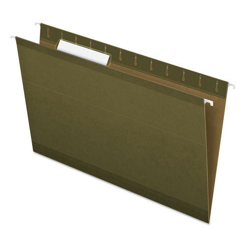 Image of Pendaflex® Reinforced Hanging File Folders with Printable Tab Inserts, Legal Size, 1/3-Cut Tabs, Standard Green, 25/Box