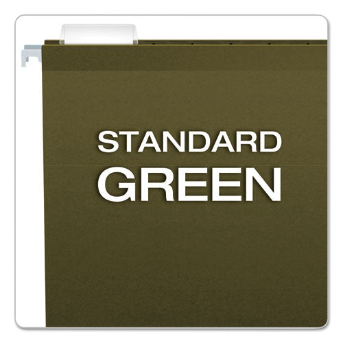 Image of Pendaflex® Reinforced Hanging File Folders with Printable Tab Inserts, Legal Size, 1/5-Cut Tabs, Standard Green, 25/Box