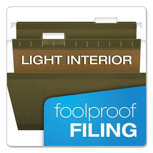 Image of Pendaflex® Reinforced Hanging File Folders with Printable Tab Inserts, Legal Size, 1/5-Cut Tabs, Standard Green, 25/Box