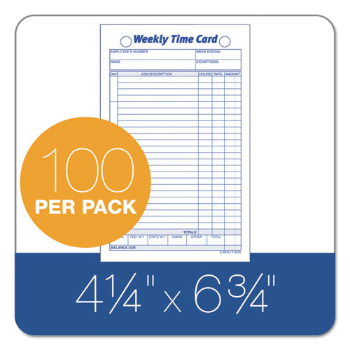 Image of TOPS Weekly Employee Time Cards, One Side, 4.25 X 6.75, 100/pack