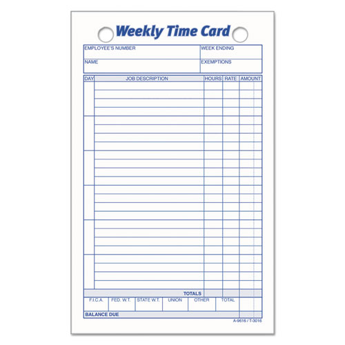 Image of TOPS Weekly Employee Time Cards, One Side, 4.25 X 6.75, 100/pack