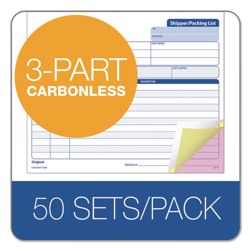 Image of TOPS Triplicate Snap-Off Shipper/Packing List, Three-Part Carbonless, 8.5 x 7, 50 Forms Total