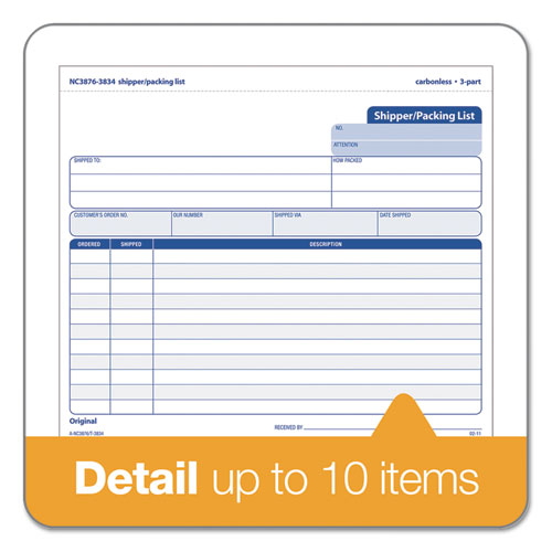 Image of TOPS Triplicate Snap-Off Shipper/Packing List, Three-Part Carbonless, 8.5 x 7, 50 Forms Total