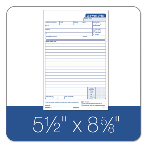 Image of TOPS Job Work Order, Three-Part Carbonless, 5.66 x 8.63, 50 Forms Total