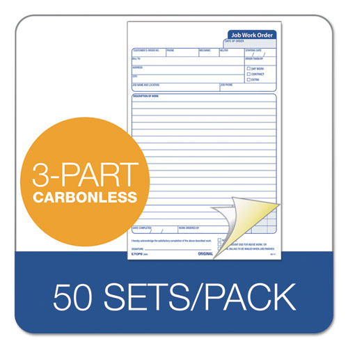 Image of TOPS Job Work Order, Three-Part Carbonless, 5.66 x 8.63, 50 Forms Total