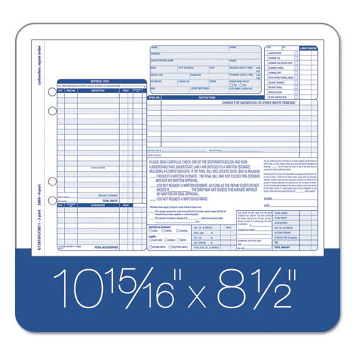Image of TOPS Auto Repair Four-Part Order Form, Four-Part Carbonless, 11 x 8.5, 50 Forms Total