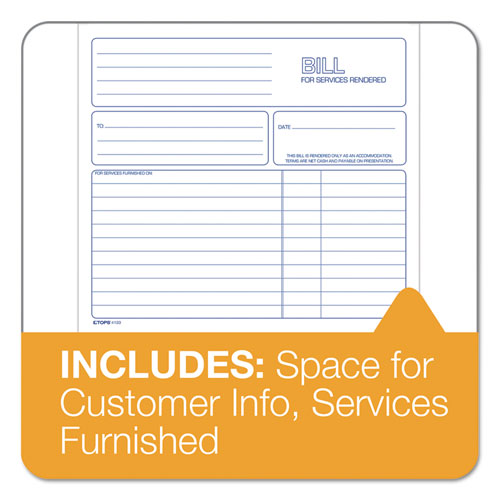Image of TOPS Bill for Services Rendered Book, Two-Part Carbonless, 8.5 x 7.75, 50 Forms Total